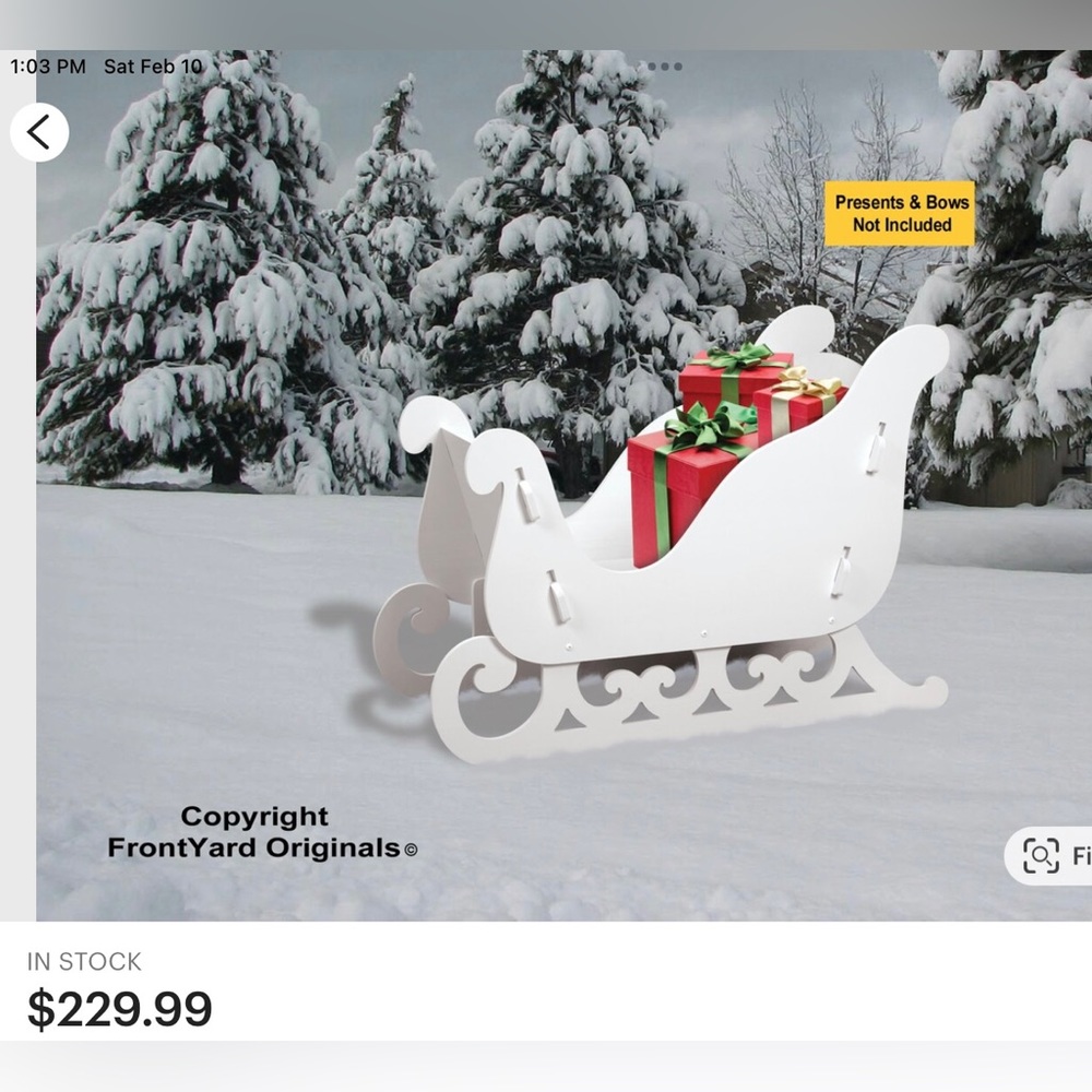 🛷 SLEIGH HUGE PVC YARD DECOR BRAND NEW IN BOX, WHITE *LOCAL PICK-UP*